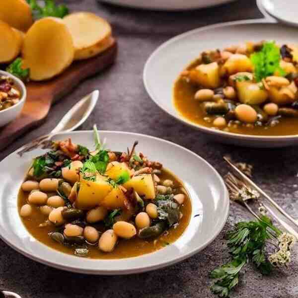 Картофель с фасолью и тушенкой